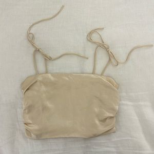 Zara gold silk tank top with tie straps